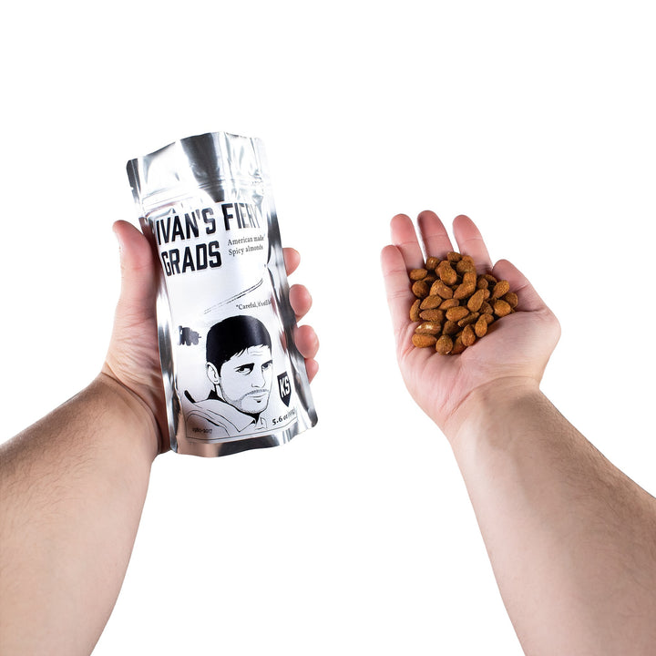 Ivan's Fiery Grads: Mylar Packed Spicy Almonds