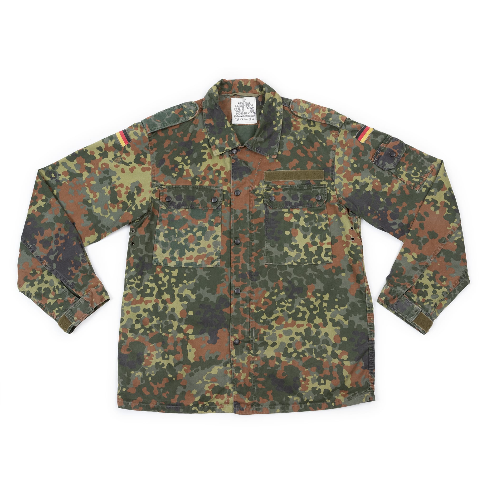 Vintage 90s German Camo Shirt Jacket M Flecktarn Camouflage Snaps high quality Zip Pockets